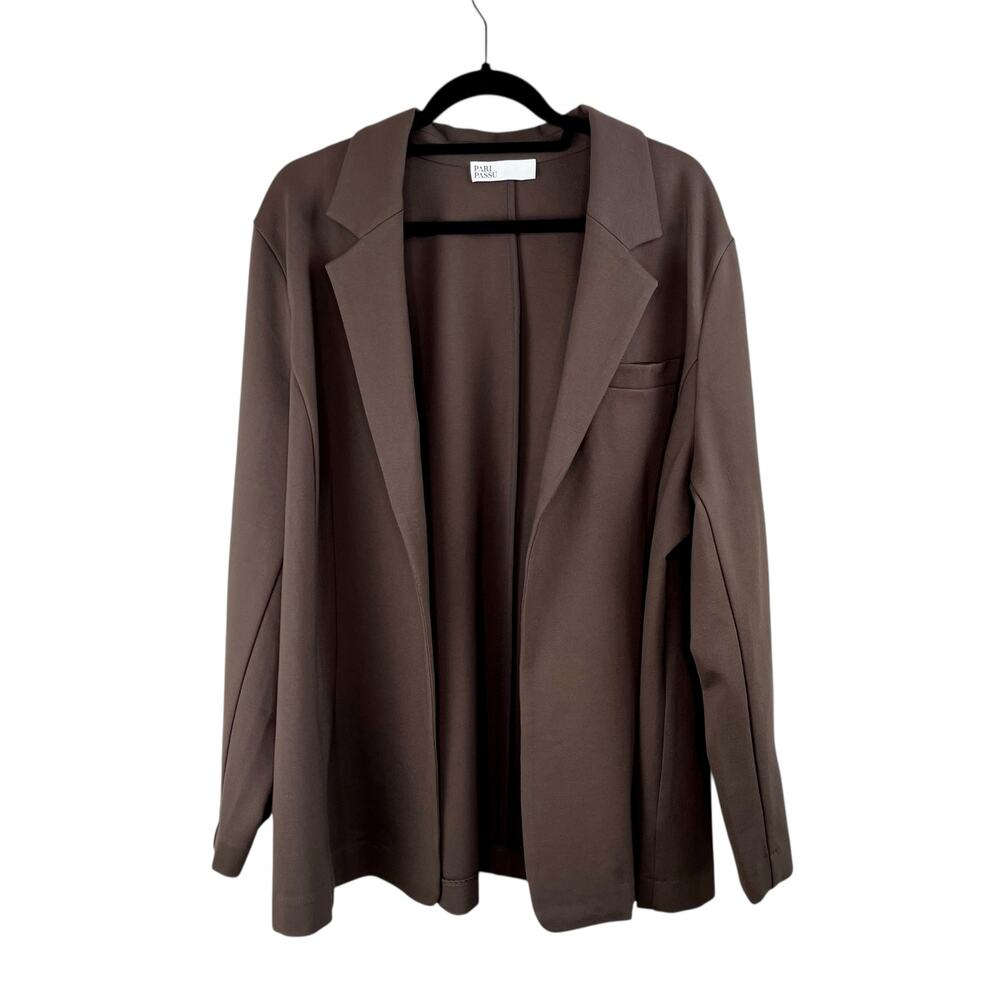 Pari Passu Ponte Debi Open Front Blazer Jacket Chocolate Brown Plus SZ D18 NWOT